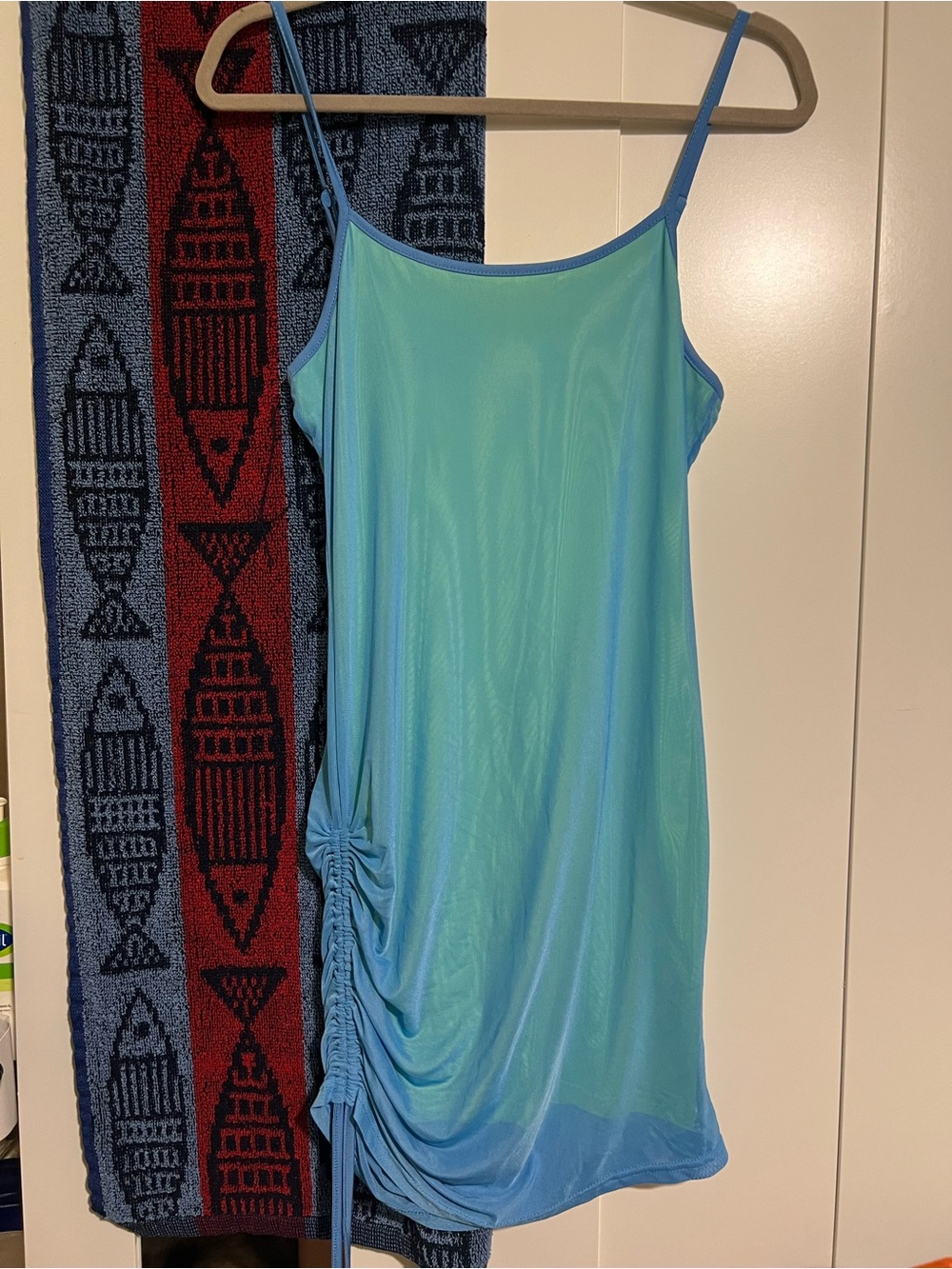 SHEIN Aqua Blue Spaghetti Strap Slip Dress with Neon Yellow Lining